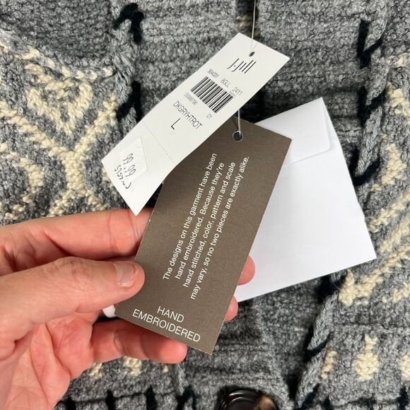 J. Jill Fair Isle Hooded Cardigan Sweater Hand Embroidered Nordic Women's L NWT - Picture 5 of 12